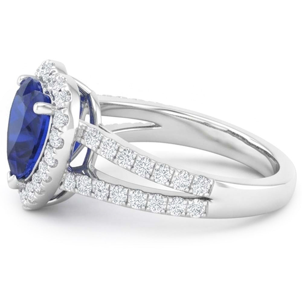 4.45 Ct Blue Heart Cut Sapphire And Natural Earth Mined Diamond ( Not Lab Grown ) Fancy Ring White Gold 14K