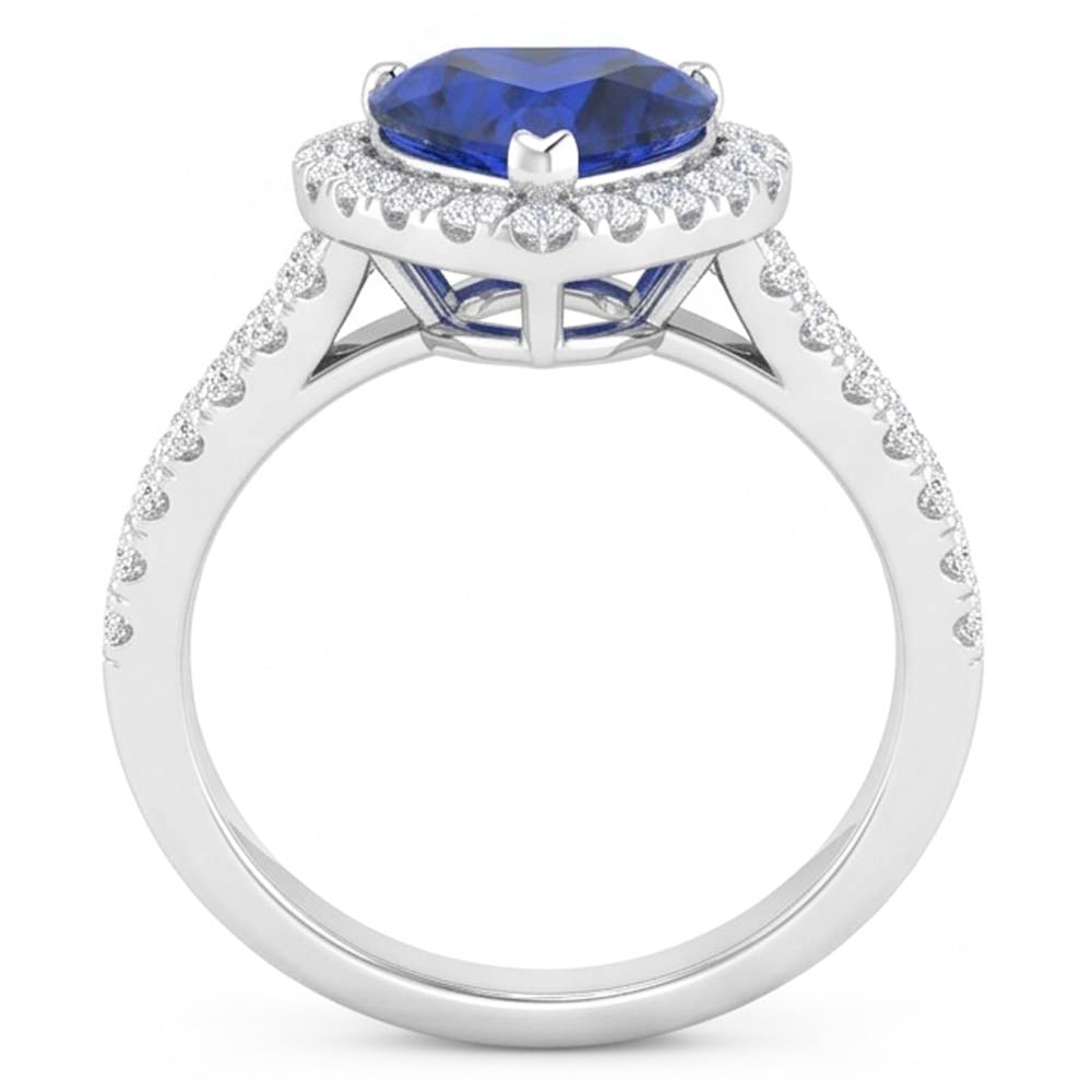 4.45 Ct Blue Heart Cut Sapphire And Natural Earth Mined Diamond ( Not Lab Grown ) Fancy Ring White Gold 14K