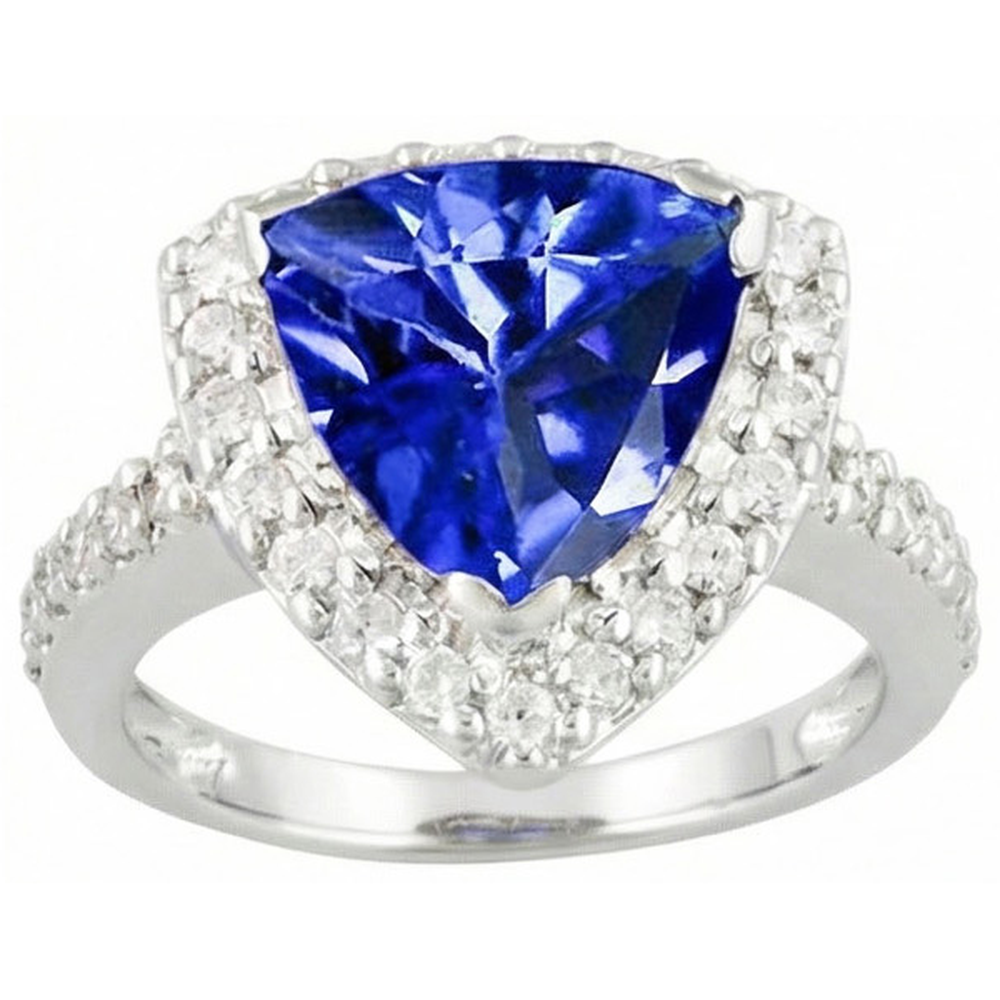 4.45 Ct. Trillion Sri Lankan Sapphire Natural Earth Mined Diamond ( Not Lab Grown )  Ring Solitaire Accents