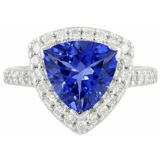 4.45 Ct. Trillion Sri Lankan Sapphire Natural Earth Mined Diamond ( Not Lab Grown )  Ring Solitaire Accents