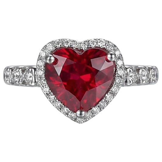 4.5 Carats Red Heart Cut Ruby And Natural Earth Mined Diamond ( Not Lab Grown ) Ring White Gold Jewelry
