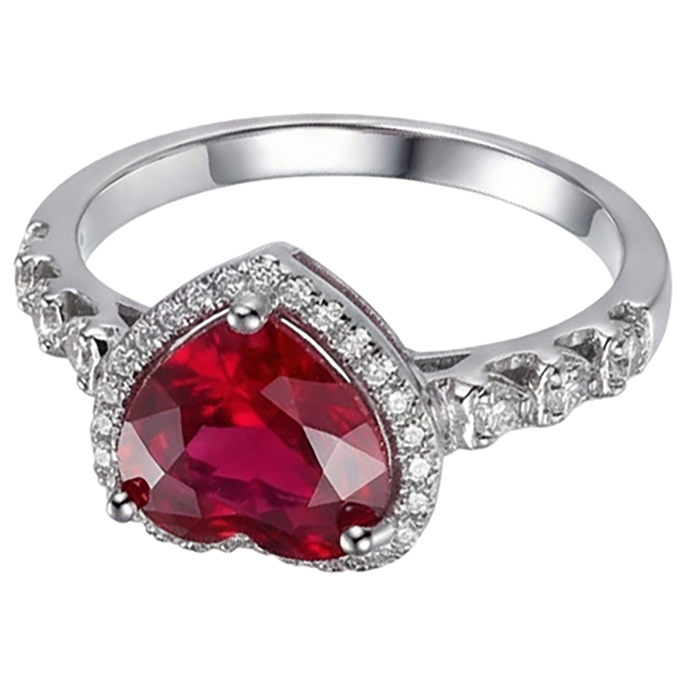 4.5 Carats Red Heart Cut Ruby And Natural Earth Mined Diamond ( Not Lab Grown ) Ring White Gold Jewelry