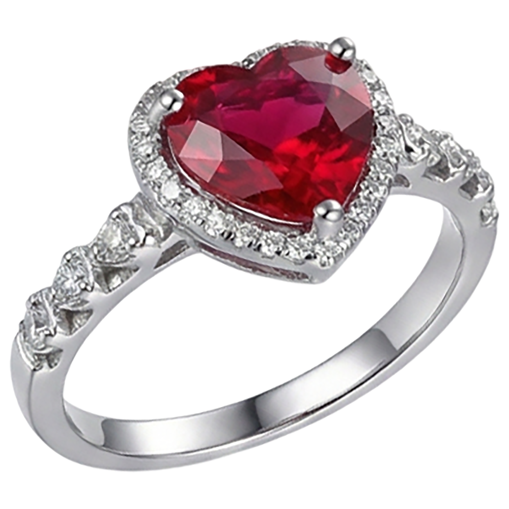 4.5 Carats Red Heart Cut Ruby And Natural Earth Mined Diamond ( Not Lab Grown ) Ring White Gold Jewelry