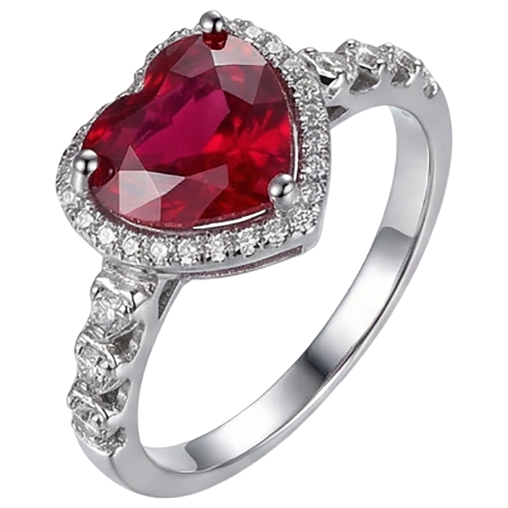 4.5 Carats Red Heart Cut Ruby And Natural Earth Mined Diamond ( Not Lab Grown ) Ring White Gold Jewelry