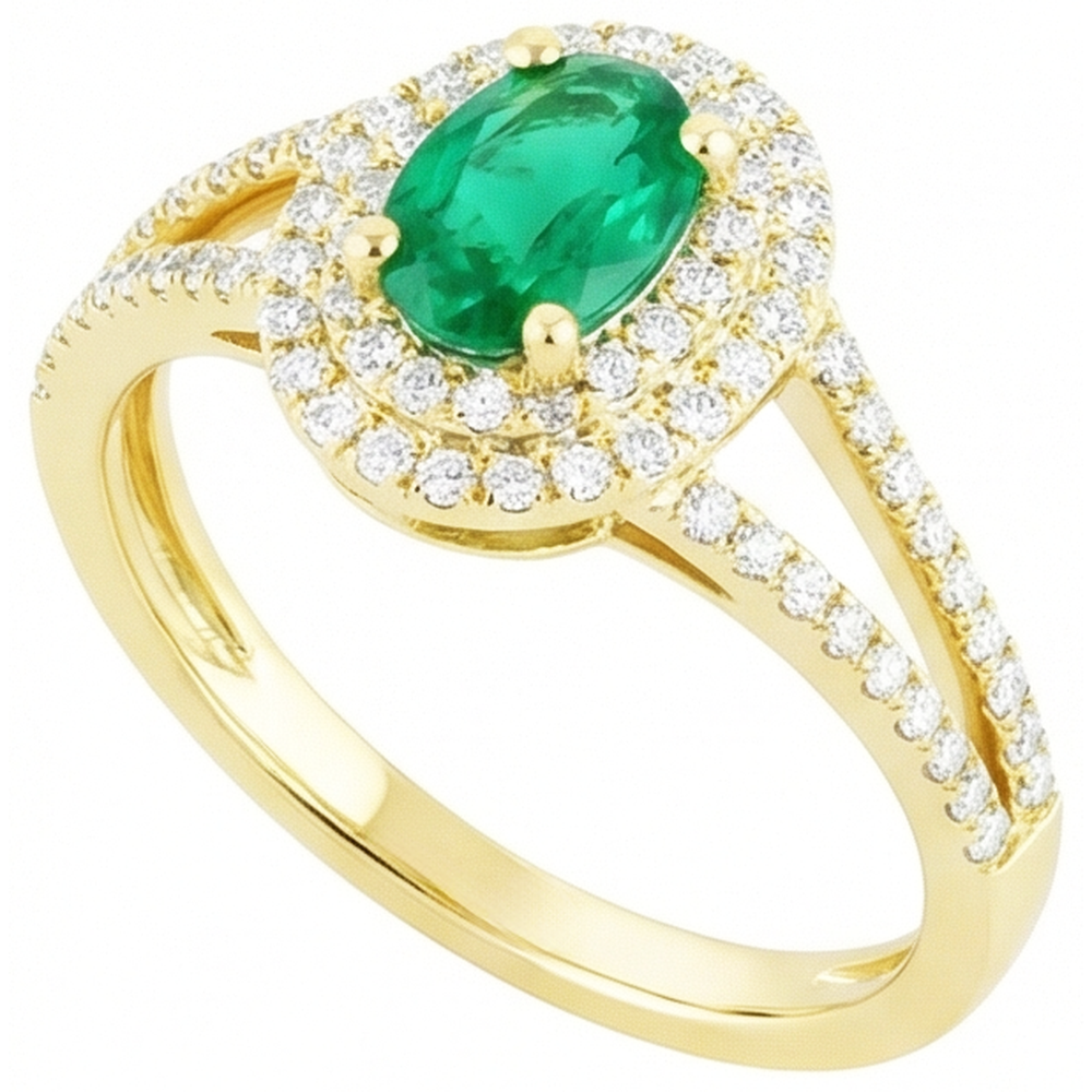 4.5 Ct Oval Cut Green Emerald With Natural Earth Mined Diamond ( Not Lab Grown ) Ring