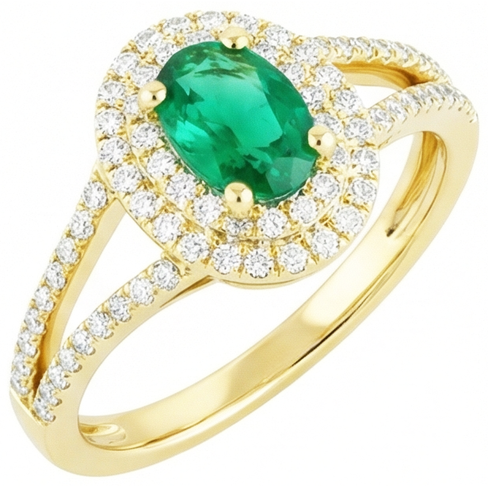 4.5 Ct Oval Cut Green Emerald With Natural Earth Mined Diamond ( Not Lab Grown ) Ring