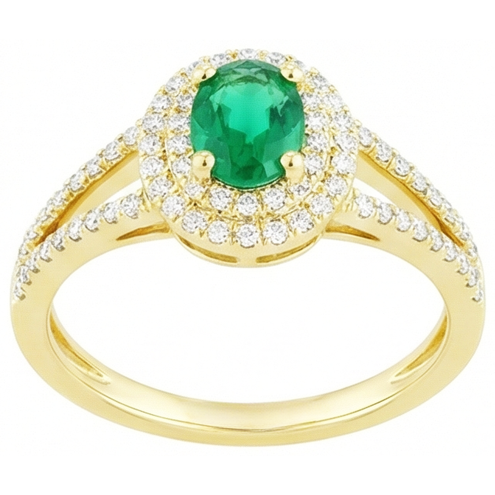 4.5 Ct Oval Cut Green Emerald With Natural Earth Mined Diamond ( Not Lab Grown ) Ring