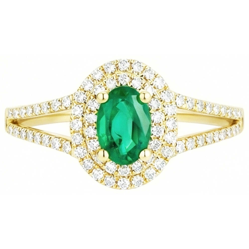 4.5 Ct Oval Cut Green Emerald With Natural Earth Mined Diamond ( Not Lab Grown ) Ring