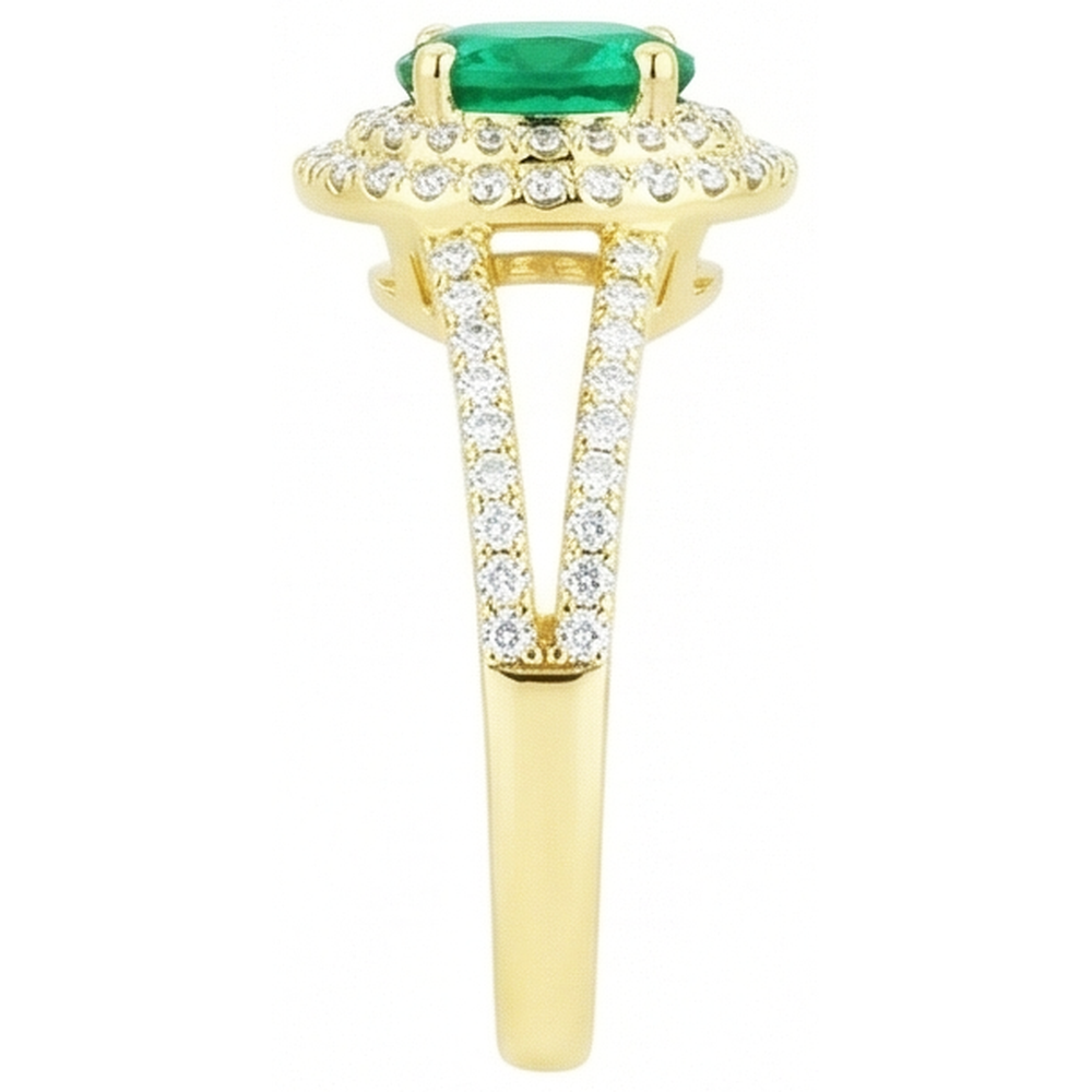 4.5 Ct Oval Cut Green Emerald With Natural Earth Mined Diamond ( Not Lab Grown ) Ring