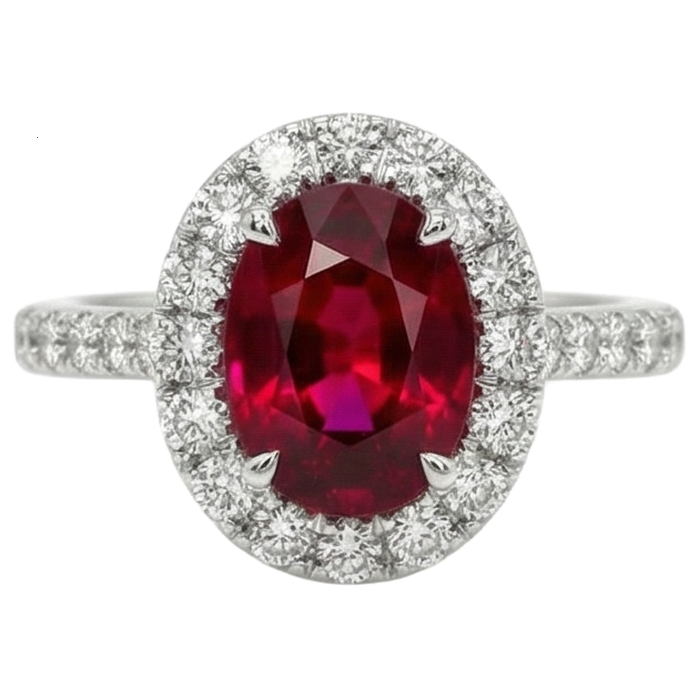 4.5 Ct Oval Cut Ruby And Natural Earth Mined Diamond ( Not Lab Grown ) Ring White Gold Lady Jewelry