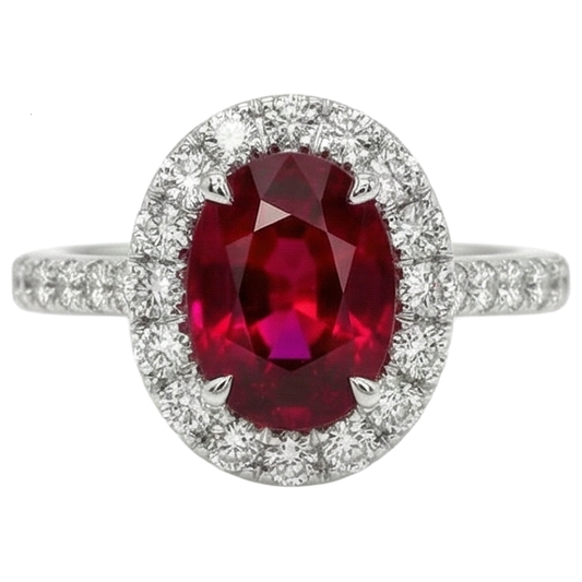 4.5 Ct Oval Cut Ruby And Natural Earth Mined Diamond ( Not Lab Grown ) Ring White Gold Lady Jewelry