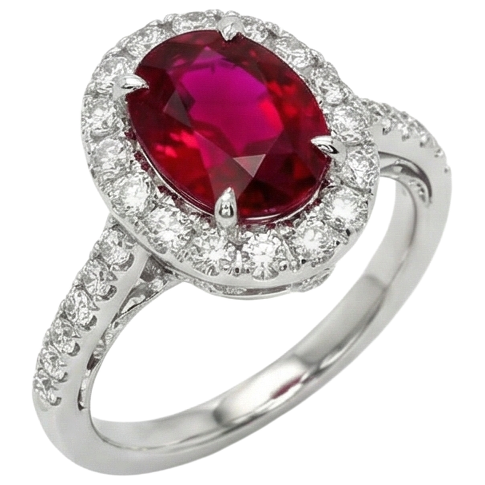 4.5 Ct Oval Cut Ruby And Natural Earth Mined Diamond ( Not Lab Grown ) Ring White Gold Lady Jewelry