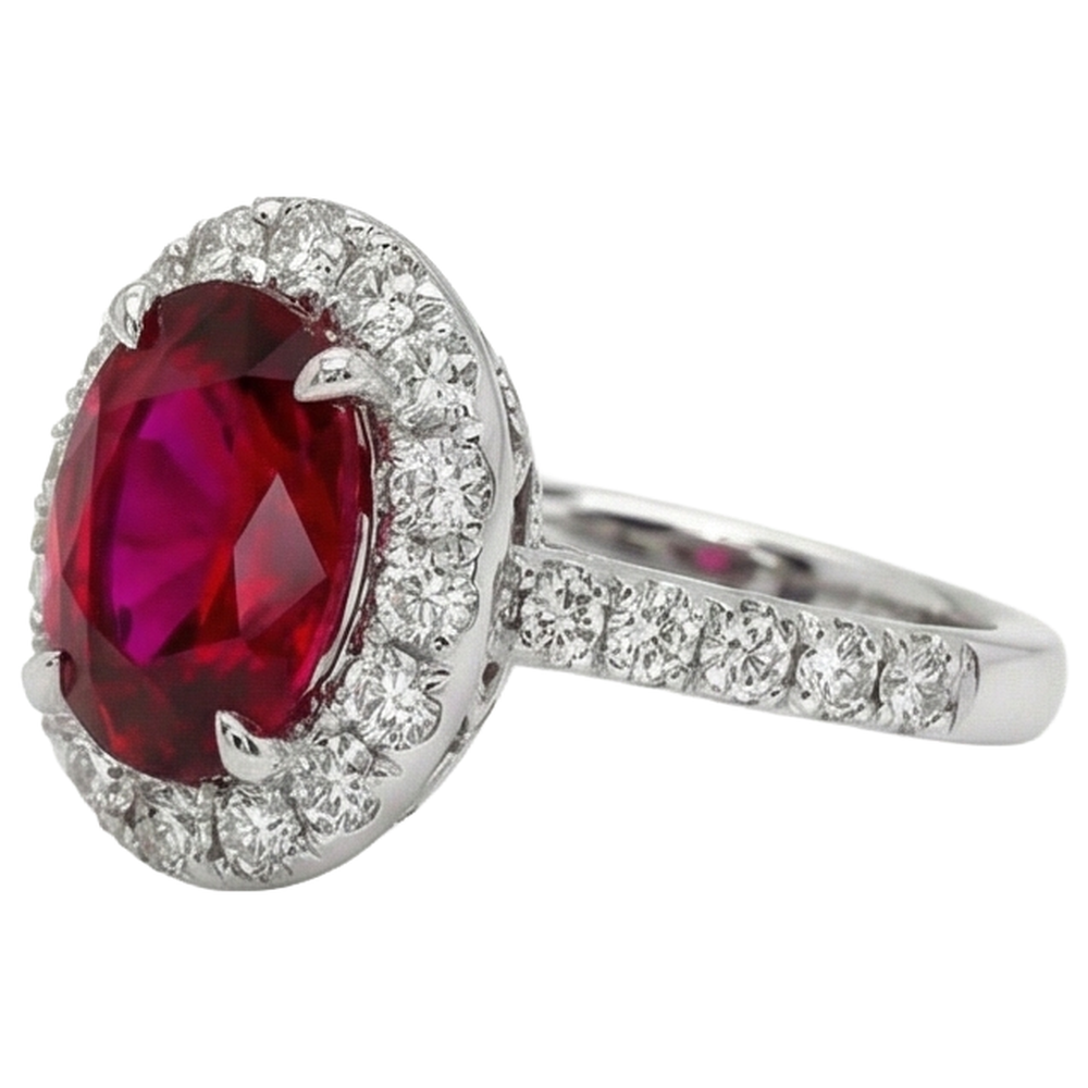 4.5 Ct Oval Cut Ruby And Natural Earth Mined Diamond ( Not Lab Grown ) Ring White Gold Lady Jewelry