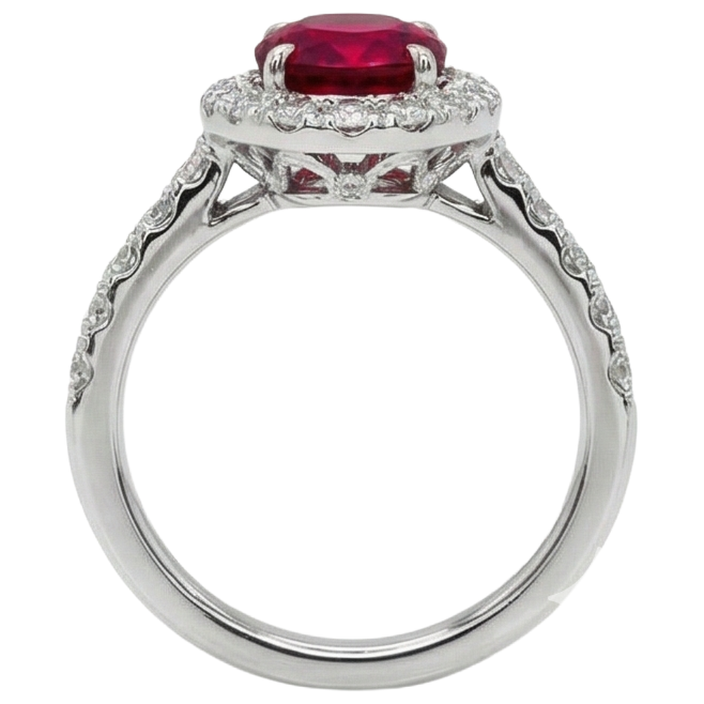 4.5 Ct Oval Cut Ruby And Natural Earth Mined Diamond ( Not Lab Grown ) Ring White Gold Lady Jewelry