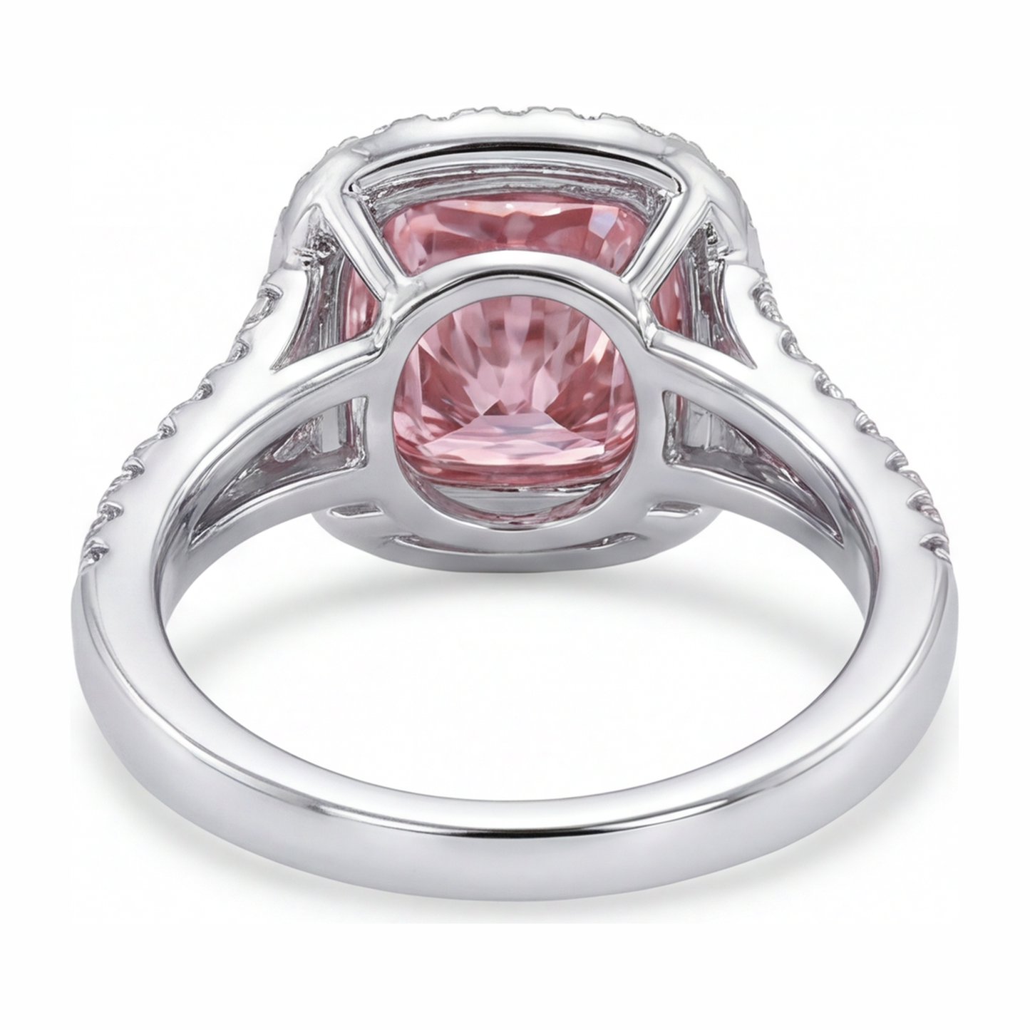 Lab Grown Pink Diamond Ring 4.5 Carat Cushion Halo 14K White Gold