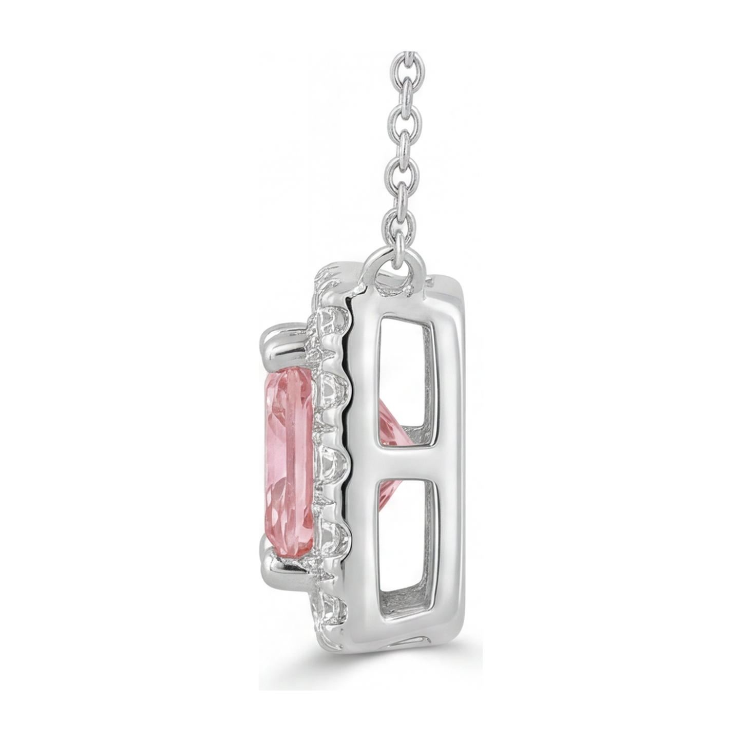 Pink Diamond Necklace 4.5 Carat Lab Grown Radiant Halo Pave Pendant 14K White Gold