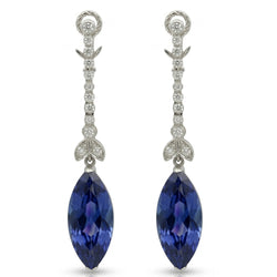 4.50 Carats Marquise Sapphire IGI CERTIFIED Diamond Dangle Earrings White Gold 14K