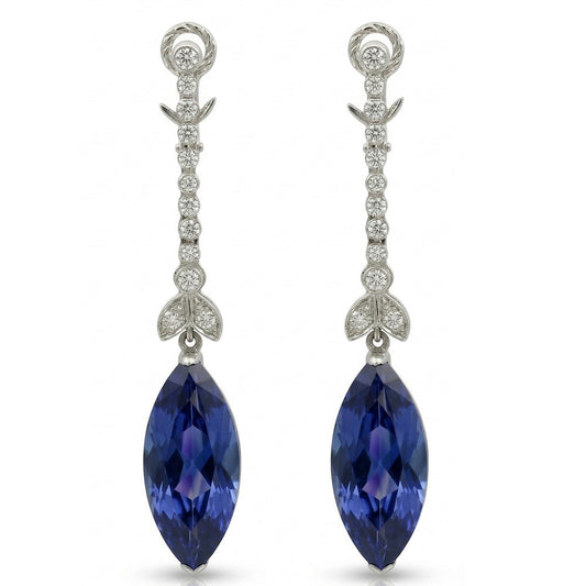 4.50 Carats Marquise Sapphire IGI CERTIFIED Diamond Dangle Earrings White Gold 14K