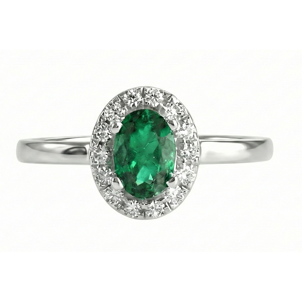 natural round emerald 4.50ct ring close up detail