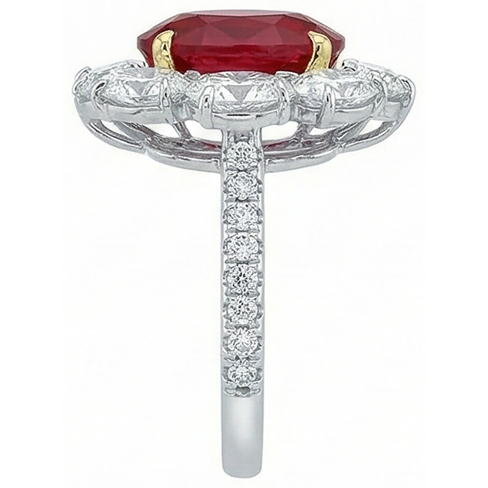 4.50 Carats Red Ruby With Natural Earth Mined Diamond ( Not Lab Grown ) s Ring Flower Style Jewelry New
