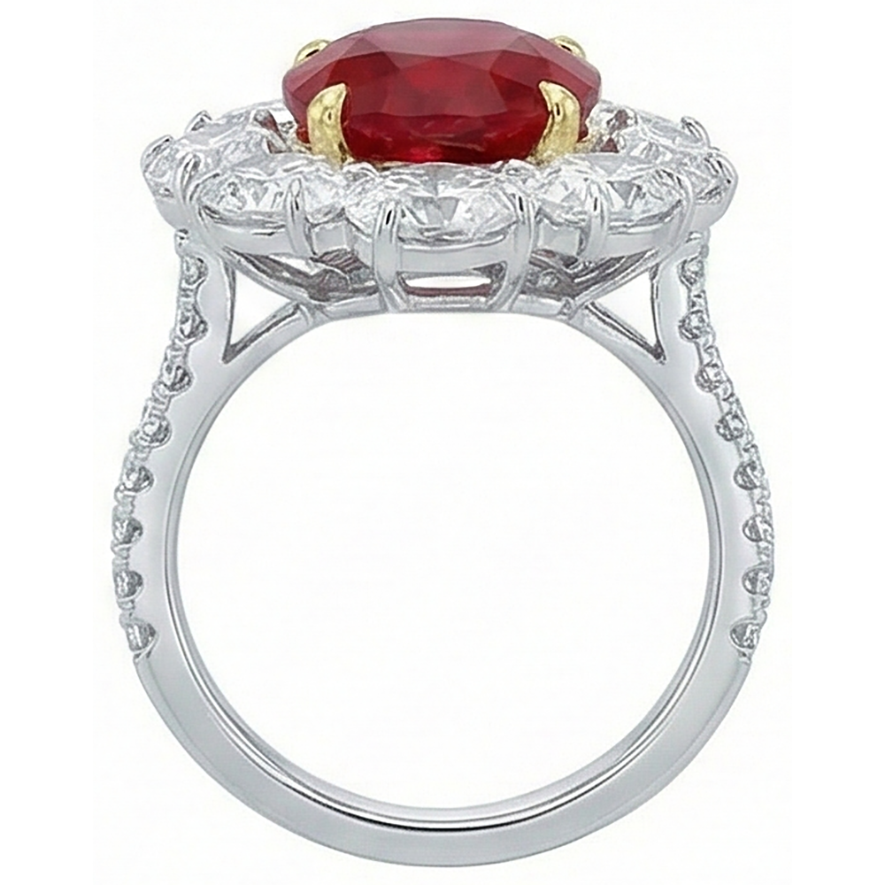 4.50 Carats Red Ruby With Natural Earth Mined Diamond ( Not Lab Grown ) s Ring Flower Style Jewelry New