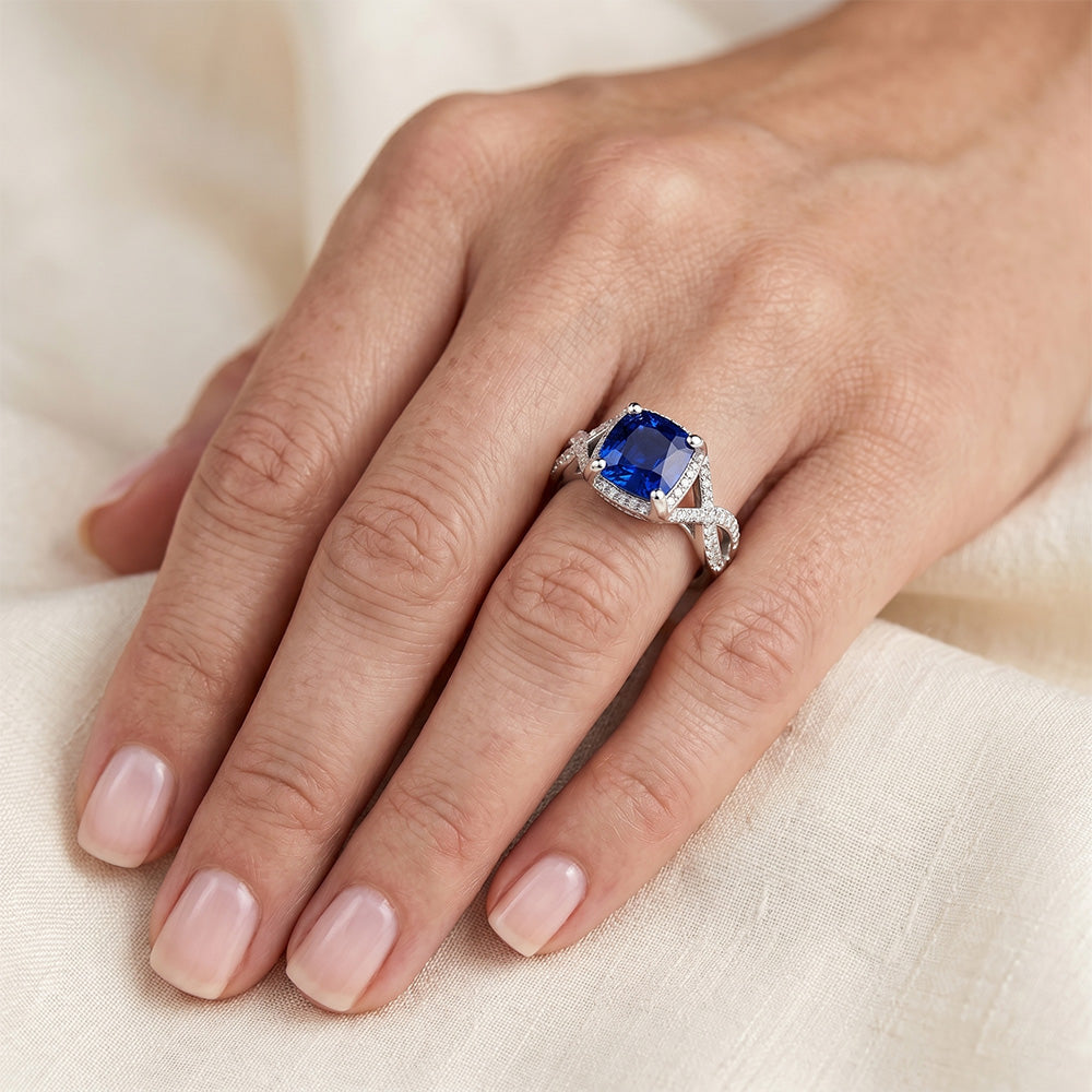 4.50 Carats Sri Lankan Sapphire With Natural Earth Mined Diamond ( Not Lab Grown ) s Ring White Gold 14K