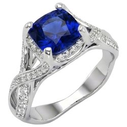 4.50 Carats Sri Lankan Sapphire With Natural Earth Mined Diamond ( Not Lab Grown ) s Ring White Gold 14K