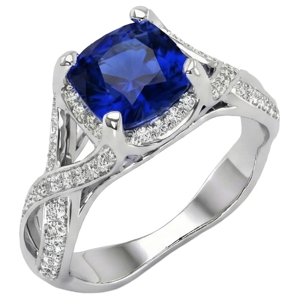 4.50 Carats Sri Lankan Sapphire With Natural Earth Mined Diamond ( Not Lab Grown ) s Ring White Gold 14K