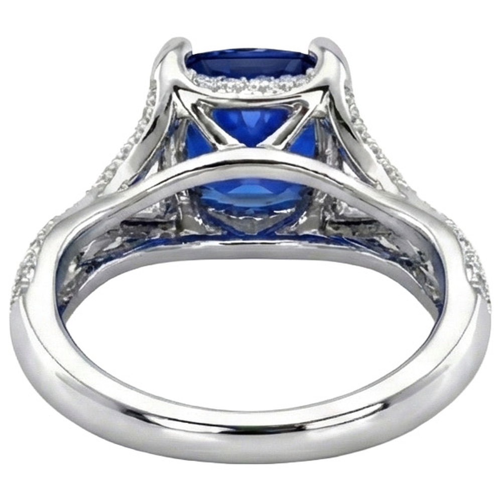 4.50 Carats Sri Lankan Sapphire With Natural Earth Mined Diamond ( Not Lab Grown ) s Ring White Gold 14K