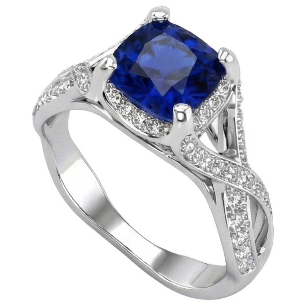 4.50 Carats Sri Lankan Sapphire With Natural Earth Mined Diamond ( Not Lab Grown ) s Ring White Gold 14K