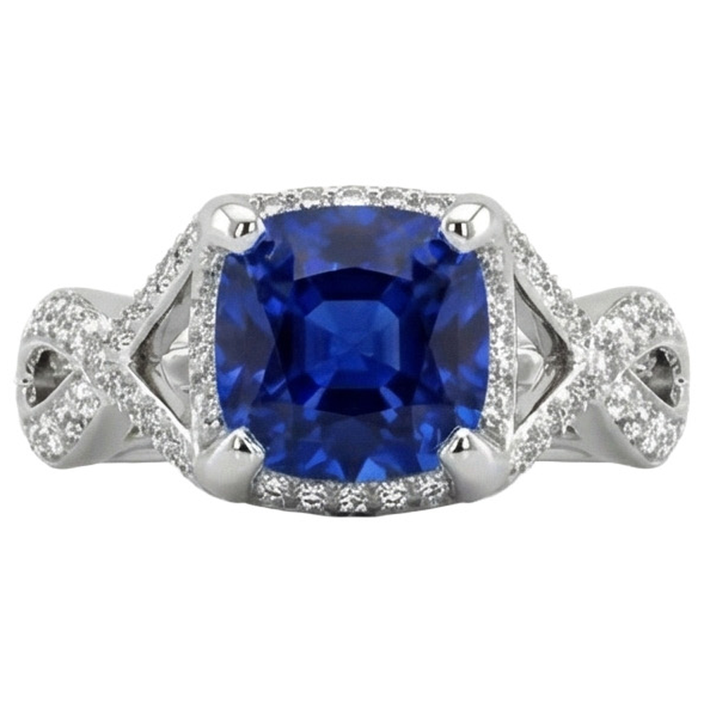 4.50 Carats Sri Lankan Sapphire With Natural Earth Mined Diamond ( Not Lab Grown ) s Ring White Gold 14K