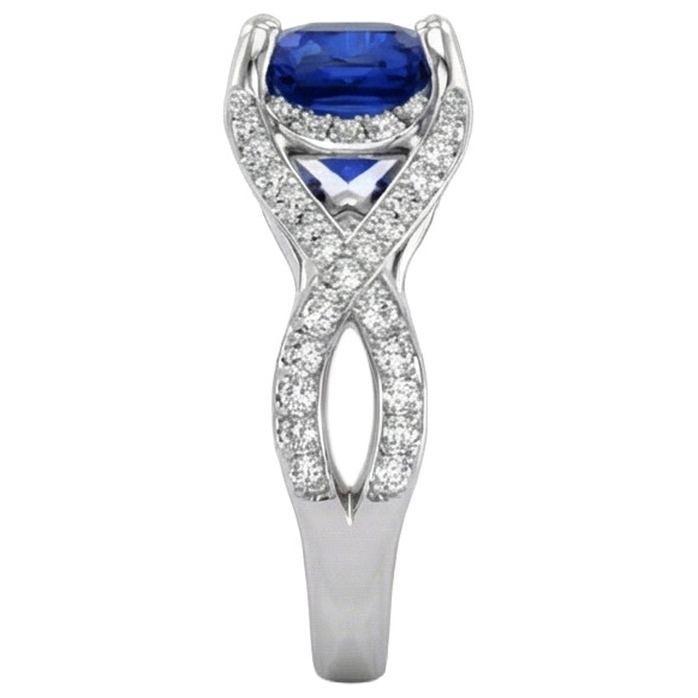 4.50 Carats Sri Lankan Sapphire With Natural Earth Mined Diamond ( Not Lab Grown ) s Ring White Gold 14K