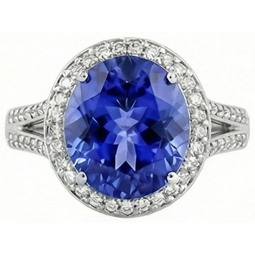 4.50 Carats Tanzanite Natural Earth Mined Diamond ( Not Lab Grown )  Ring Oval Halo Setting