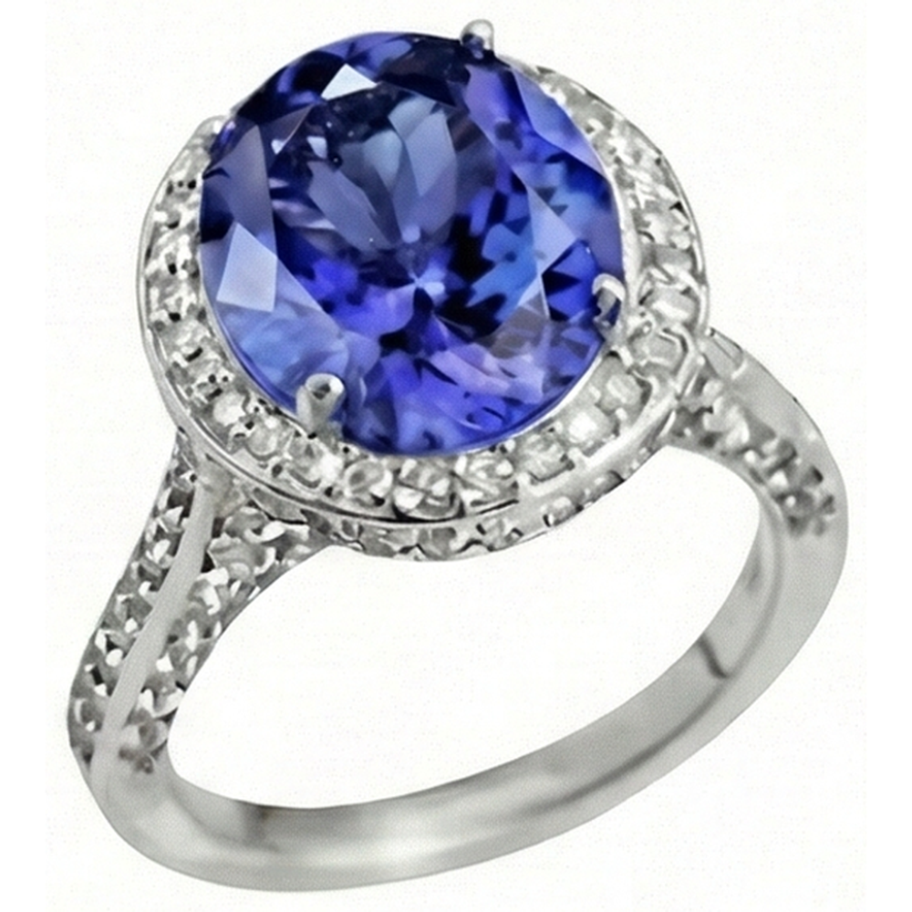 4.50 Carats Tanzanite Natural Earth Mined Diamond ( Not Lab Grown )  Ring Oval Halo Setting