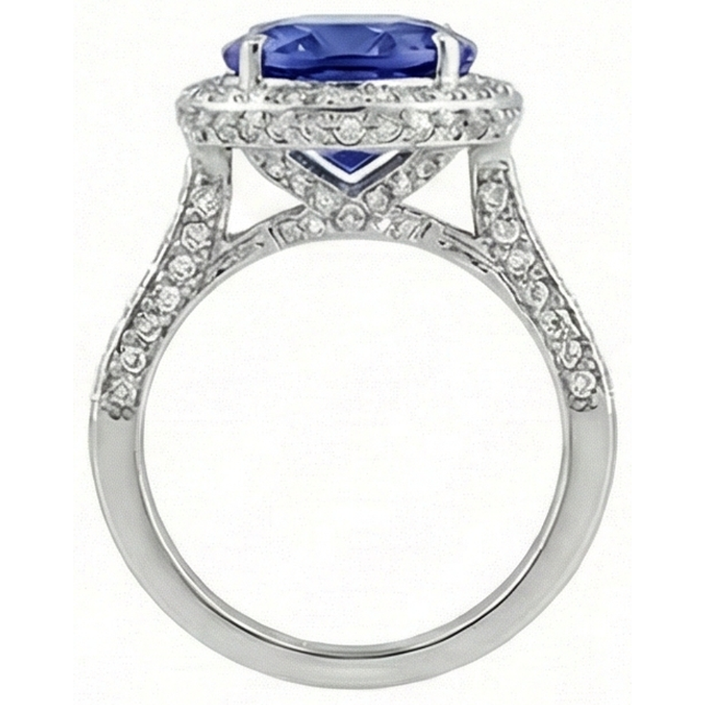 4.50 Carats Tanzanite Natural Earth Mined Diamond ( Not Lab Grown )  Ring Oval Halo Setting