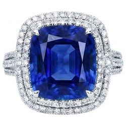 4.50 Ct Cushion Ceylon Blue Sapphire And Round Natural Earth Mined Diamond ( Not Lab Grown )  Engagement Ring