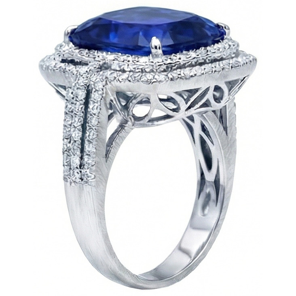 4.50 Ct Cushion Ceylon Blue Sapphire And Round Natural Earth Mined Diamond ( Not Lab Grown )  Engagement Ring