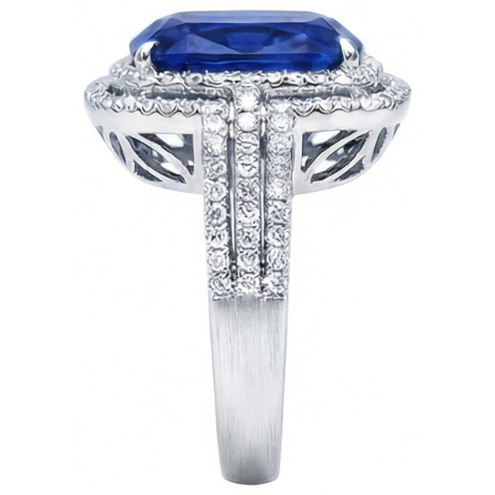 4.50 Ct Cushion Ceylon Blue Sapphire And Round Natural Earth Mined Diamond ( Not Lab Grown )  Engagement Ring