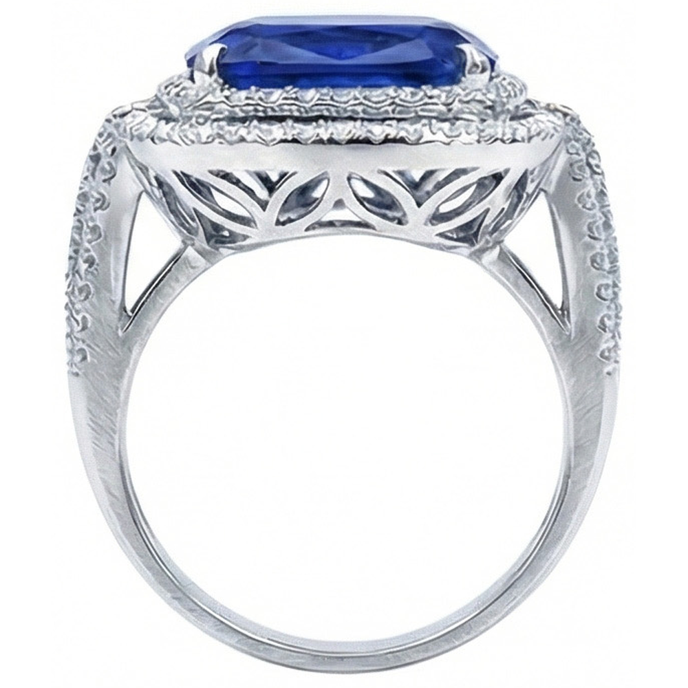 4.50 Ct Cushion Ceylon Blue Sapphire And Round Natural Earth Mined Diamond ( Not Lab Grown )  Engagement Ring
