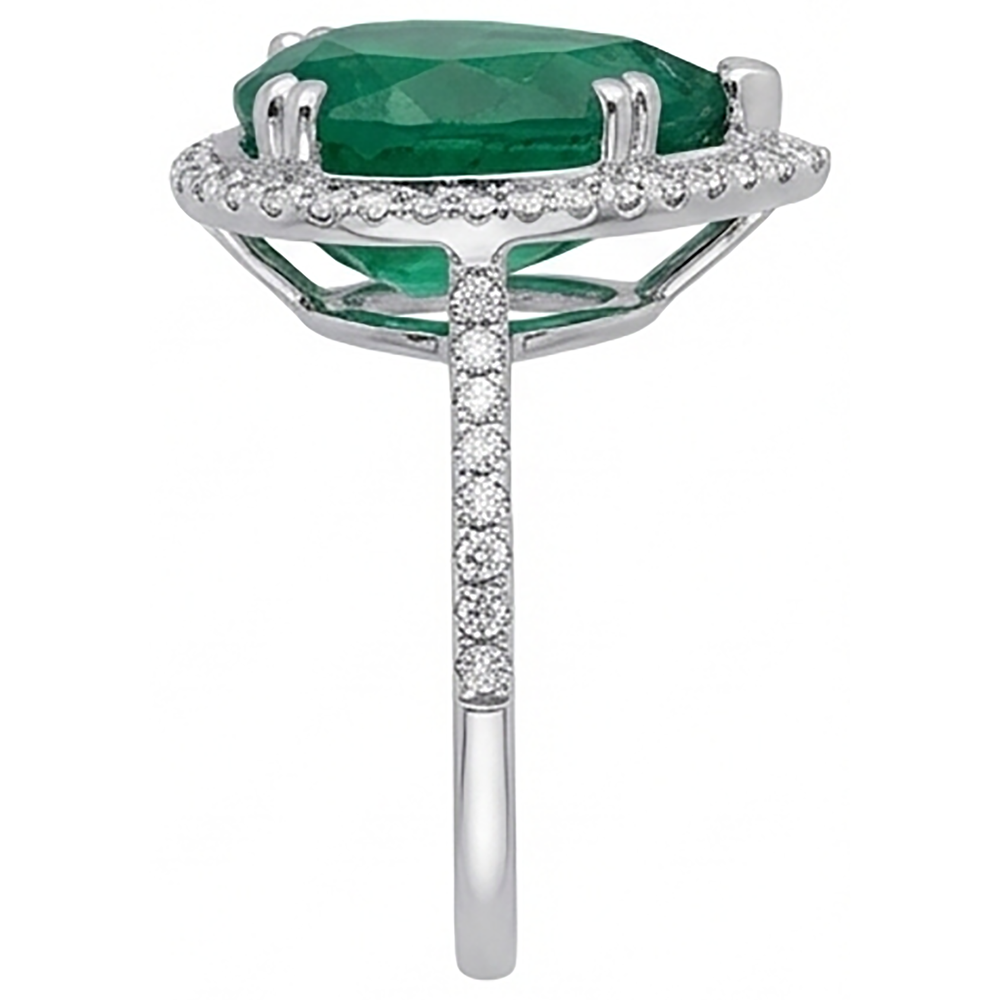 4.50 Ct Green Emerald Gemstone And Natural Earth Mined Diamond Engagement Ring
