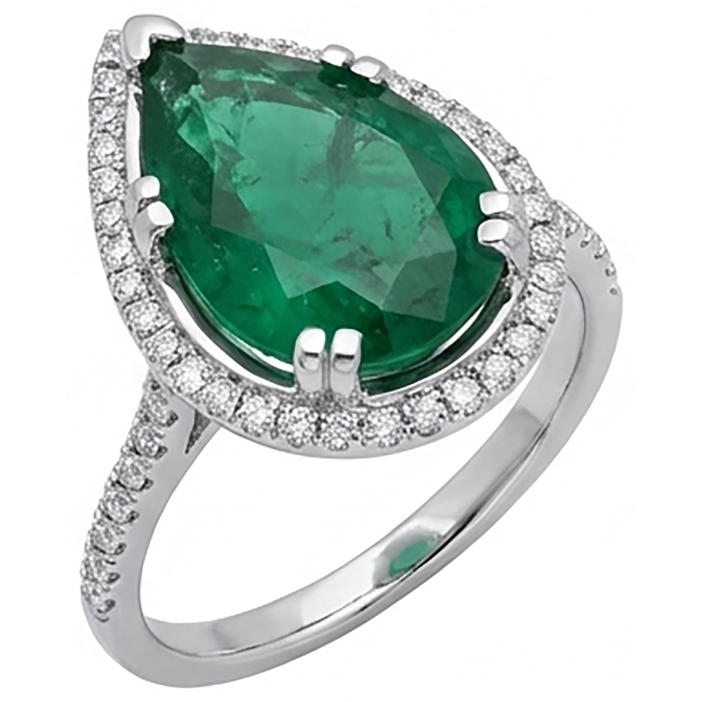 4.50 Ct Green Emerald Gemstone And Natural Earth Mined Diamond Engagement Ring