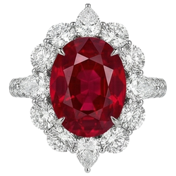4.50 Ct Oval Ruby With Round Natural Earth Mined Diamond ( Not Lab Grown )s Ring White Gold 14K
