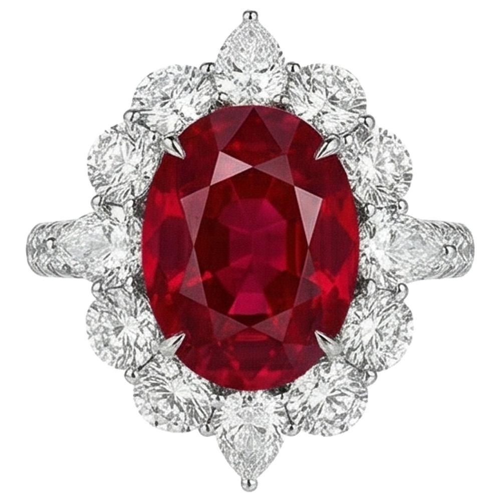 4.50 Ct Oval Ruby With Round Natural Earth Mined Diamond ( Not Lab Grown )s Ring White Gold 14K