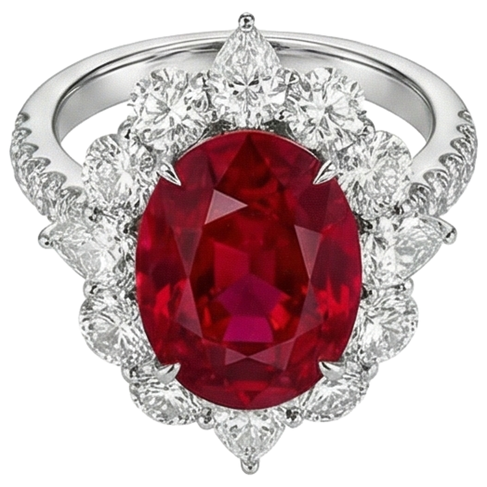 4.50 Ct Oval Ruby With Round Natural Earth Mined Diamond ( Not Lab Grown )s Ring White Gold 14K
