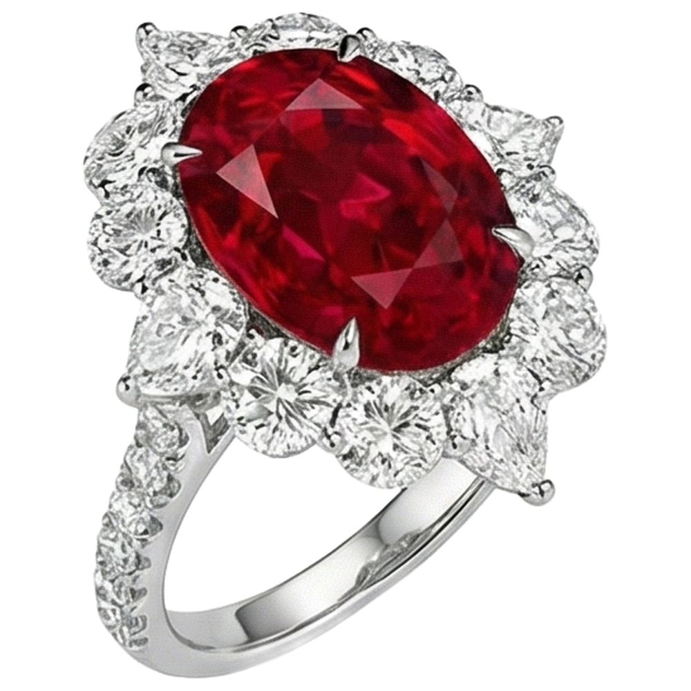 4.50 Ct Oval Ruby With Round Natural Earth Mined Diamond ( Not Lab Grown )s Ring White Gold 14K