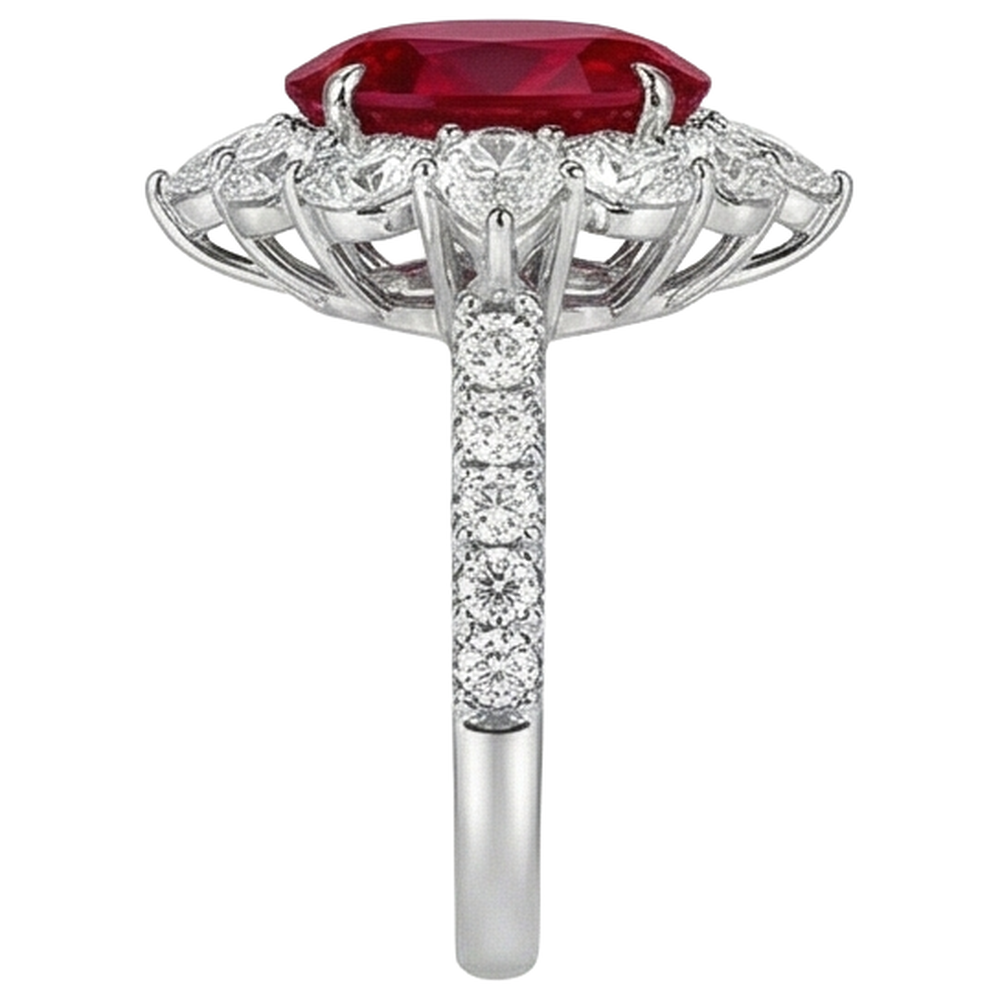 4.50 Ct Oval Ruby With Round Natural Earth Mined Diamond ( Not Lab Grown )s Ring White Gold 14K