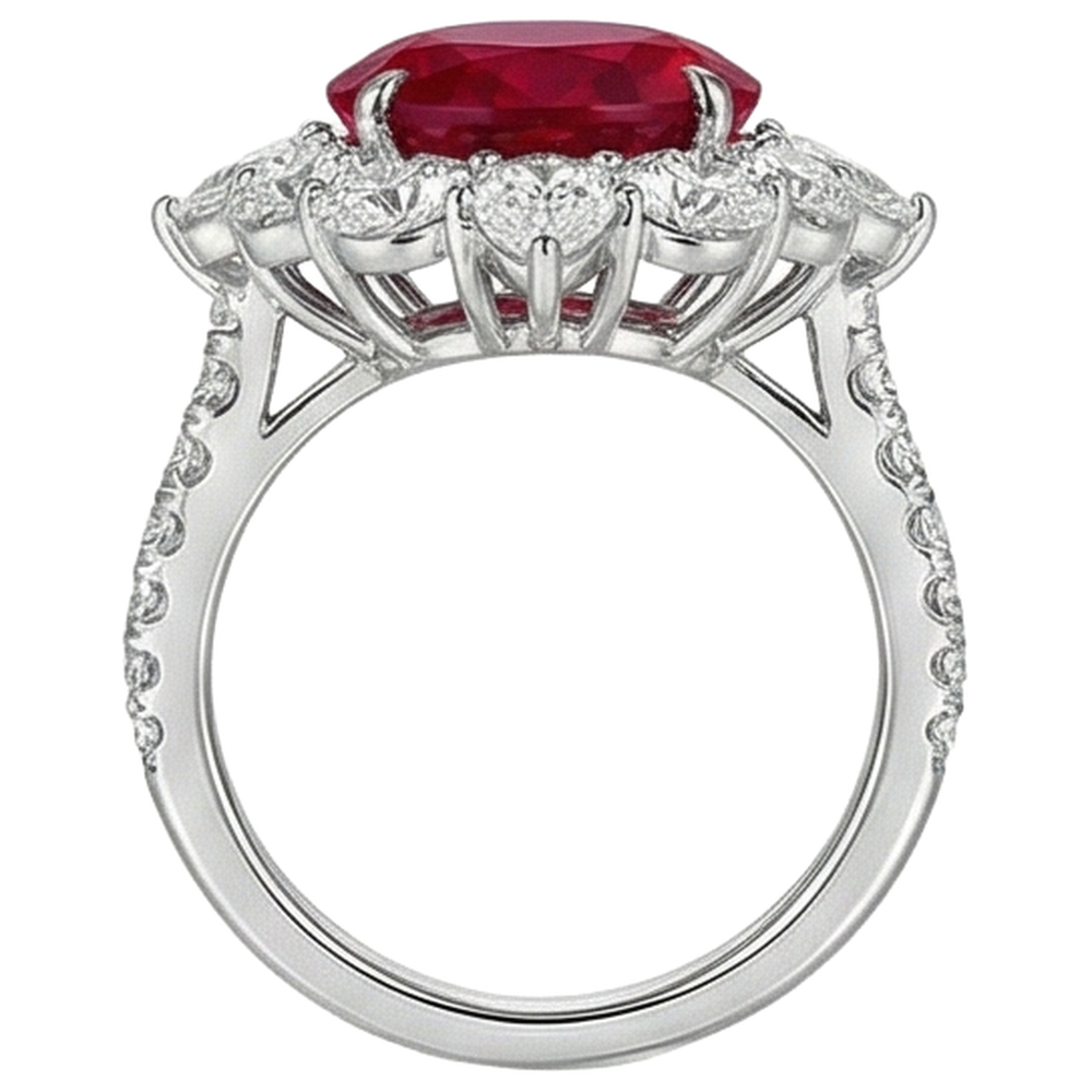 4.50 Ct Oval Ruby With Round Natural Earth Mined Diamond ( Not Lab Grown )s Ring White Gold 14K