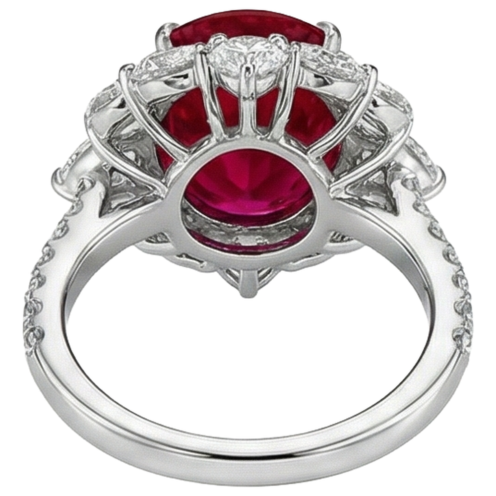 4.50 Ct Oval Ruby With Round Natural Earth Mined Diamond ( Not Lab Grown )s Ring White Gold 14K