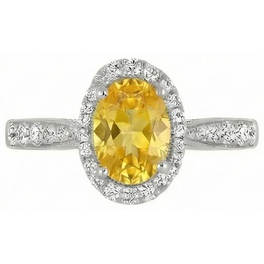 4.50 Ct Oval Yellow Sapphire And Round Natural Earth Mined Diamond ( Not Lab Grown )s Ring White Gold 14K