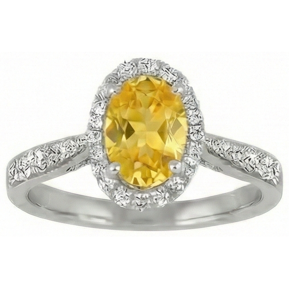 4.50 Ct Oval Yellow Sapphire And Round Natural Earth Mined Diamond ( Not Lab Grown )s Ring White Gold 14K